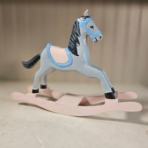 Vtg Hand Craved Painted Rocking Horse 12" Pink Blue Pastel Carousal Toy Nursery
